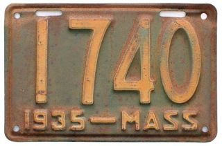 Massachusetts 1935 4 - Digit Shorty License Plate,  1740,  Low Number,  Antique