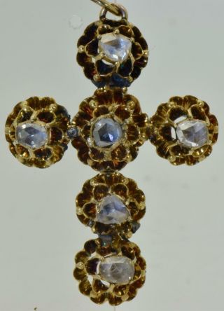 Rare Antique Victorian 18k Solid Gold&old Rose Cut Diamonds Cross Pendant
