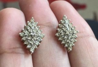 Vintage Antique 9ct Yellow Gold Diamond Earrings 0.  75ct Cluster Studs