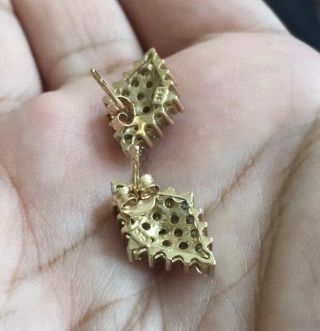 Vintage Antique 9ct Yellow Gold Diamond Earrings 0.  75ct Cluster Studs 2