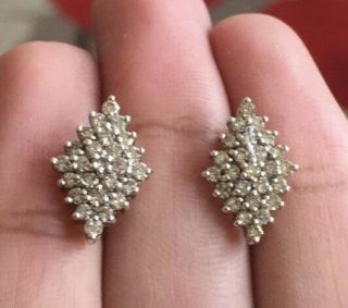 Vintage Antique 9ct Yellow Gold Diamond Earrings 0.  75ct Cluster Studs 4