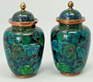 Chinese Cloisonne Vase Green Blue Floral Designs 11cm