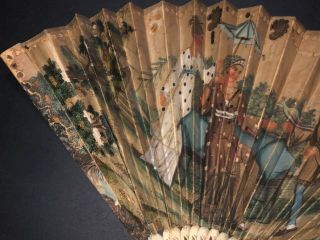 RARE ENGLISH ? ENGRAVED CHINOISERIES CHINESE FIGURAL SCENE FAN 2