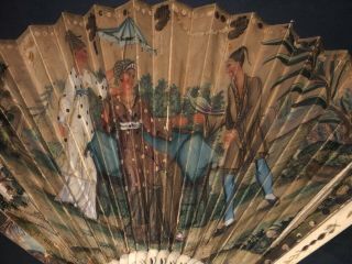 RARE ENGLISH ? ENGRAVED CHINOISERIES CHINESE FIGURAL SCENE FAN 3