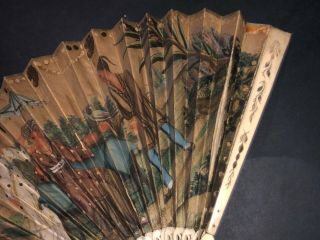 RARE ENGLISH ? ENGRAVED CHINOISERIES CHINESE FIGURAL SCENE FAN 4
