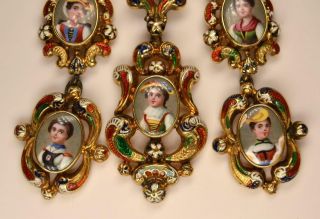 Antique 1820s 14K Gold and Swiss Enamel Family Portrait Pin and Pendant 2