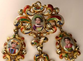 Antique 1820s 14K Gold and Swiss Enamel Family Portrait Pin and Pendant 5