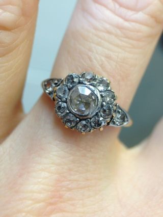 Antique Victorian Rose And Mine Cut Diamond Halo 18k Gold Ring Size 6