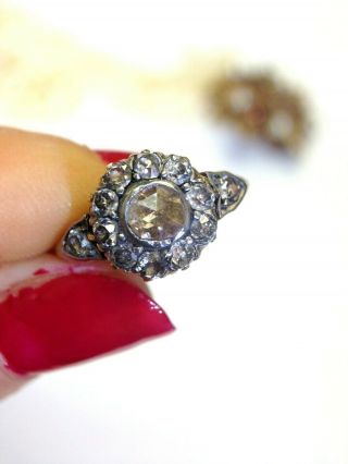 Antique Victorian Rose and Mine Cut Diamond Halo 18K Gold Ring Size 6 5