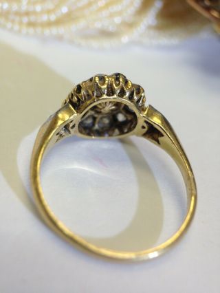 Antique Victorian Rose and Mine Cut Diamond Halo 18K Gold Ring Size 6 7