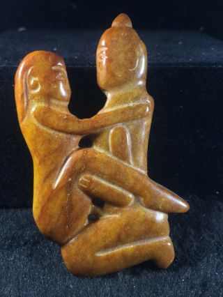 Old China Natural Jade Hand - Carved Statue Of Man And Woman Statue Pendant A3