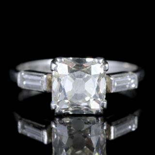 Art Deco Diamond Engagement Ring Platinum 2ct Cushion Cut Solitaire