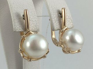 Chic Vintage Solid Gold 14k 585 Earrings With Pearls Fashion Jewelry