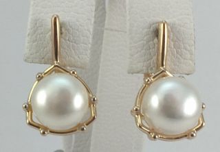 Chic Vintage Solid Gold 14k 585 Earrings With Pearls Fashion Jewelry 2