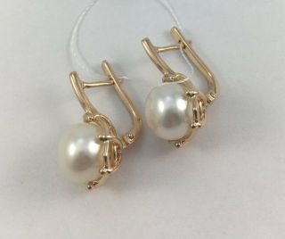 Chic Vintage Solid Gold 14k 585 Earrings With Pearls Fashion Jewelry 7