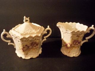 Antique Victorian Sugar And Creamer Porcelain Floral