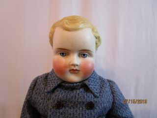 Charming,  Antique China Shoulder Head (parian) Boy Doll,  Curly Blonde Hair