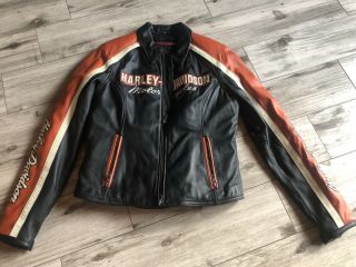 Harley Davidson Women’s Vintage Cruiser Leather Jacket Medium Orange W/ Liner