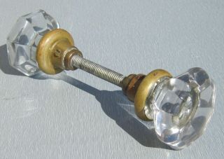 Antique Vintage Glass Door Knob Set With Brass 8 - Point/sided