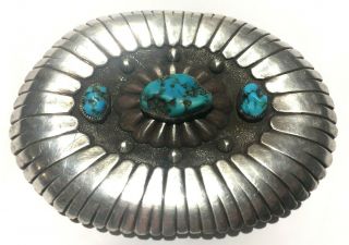 Vintage Navajo Sterling Silver Belt Buckle Turquoise Starburst Initaled Dj 80g