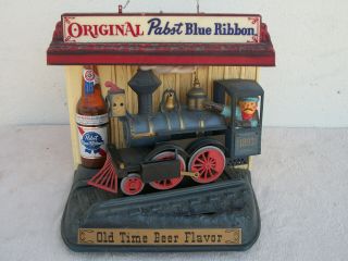 Vintage Pabst Blue Ribbon Train Beer Motion Bar Light Up Sign Locomotive