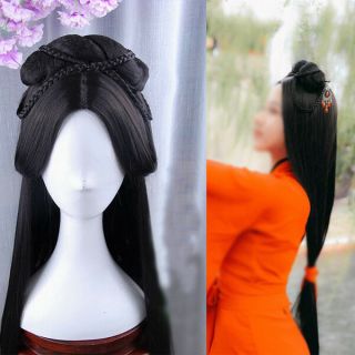 90cm Chinese Ancient Custom Whole Hair Wig Archaic Traditional Hairpiece