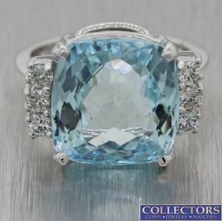 1950s Antique Vintage Estate 18k White Gold 2.  97ctw Aquamarine Diamond Ring C8