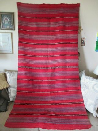 Antique Large Rio Grande Blanket 91 " X 45 " Red/purple/light Red/dark Brown
