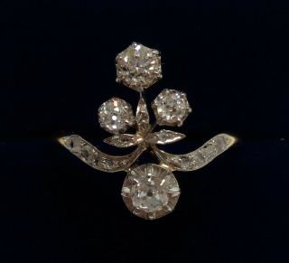 Art Nouveau Unusual Diamond Ring 0.  50 Carat 18ct And Platinum - Large Size S 1/2