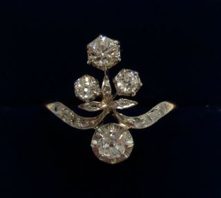 Art Nouveau Unusual Diamond Ring 0.  50 Carat 18ct and Platinum - Large Size S 1/2 2