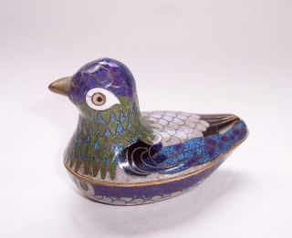 Vintage Cloisonne Enamel Duck Keepsake Box Chinese Little Metal Bird Pot