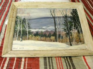 Vintage Winter Green Mt Landscape Vermont Painting Claude Dern /dorset Vt