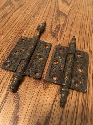 2 Vintage Antique Vtg Metal Ornate Victorian Style Steeple Tip Door Hinges