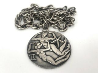 Vtg Margot De Taxco 5229 Zodiac Pendant Necklace Gemini Sterling Silver W/ Chain