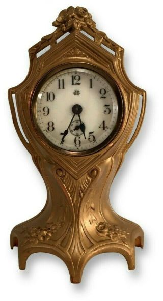 Antique Jennings Brothers Cast Metal Mantle Clock Art Nouveau Bridgeport Ct