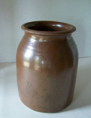 Vintage Gallon Brown Crock Pottery Stoneware Vase Salt Glaze Antique Prim Decor