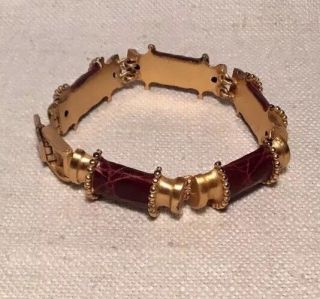 Loewe Spain Vintage Sterling Silver Gold Vermeil Crocodile Designer Bracelet