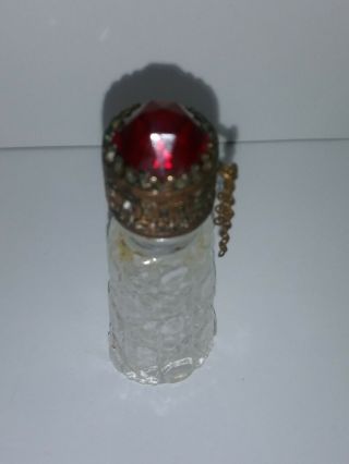 Antique Czech Irice Miniature Mini Perfume Glass Crystal Bottle Red Jewel