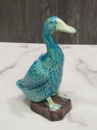 Vintage Chinese Export Porcelain Turquoise Majolica Mud Duck Figurine 6 1/8 "