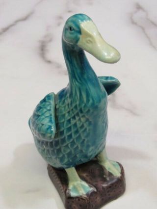 Vintage Chinese Export Porcelain Turquoise Majolica Mud Duck Figurine 6 1/8 