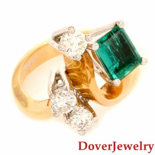 Estate Diamond 1.  32ct Emerald 18k Gold Ring 7.  8 Grams Nr