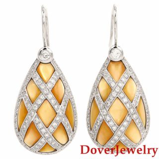 Ds Diamond Mother Of Pearl 18k White Gold Dangle Drop Earrings 14.  4 Grams Nr