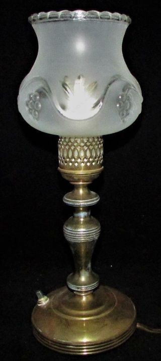 Vintage Romantic Boudoir Table Lamp / Shabby Chic Bathroom W/ Satin Glass Shade