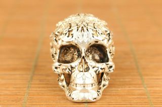 Chinese Old Copper Hand Casting Skull Head Statue Figure