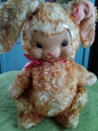 Vintage Rushton Rubber Face Faced Brown Stuffed Animal Plush Bunny Rabbit 50 