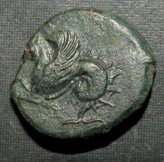 Ancient Greek Coin 400 Bc Syracuse Hippocamp Sea Horse Athena Cult Bronze Rare