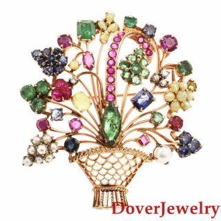 Vintage Diamond Pearl 14k Rose Gold Flower Basket Pin 21.  2 Grams Nr