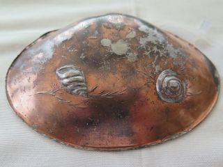 Antique Oriental Chinese Japanese Shell Shaped Metal Trinket Pin Dish Ornament 2