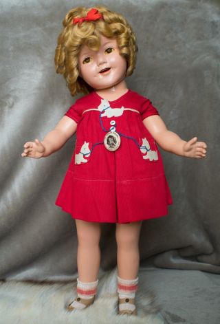 Vintage Shirley Temple Composition Doll 1930s 22 " Scotty Dog Dress