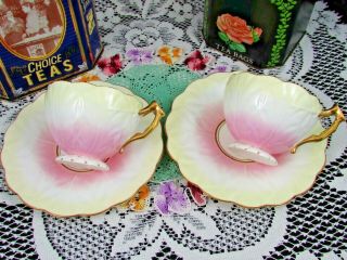 Unmarked Antique Aynsley Rainbow Pink Crocus Shape Tea Cup And Saucer